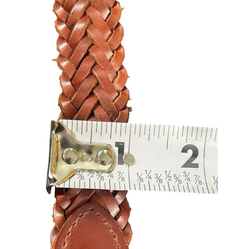VTG Old Navy Kids Brown Braided Leather Belt Brass Buckle Woven Size L Y2K